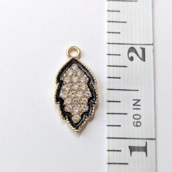 Black Gold Clear Rhinestone Leaf Charm - Image 2