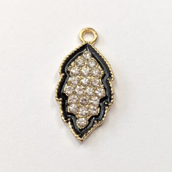 Black Gold Clear Rhinestone Leaf Charm