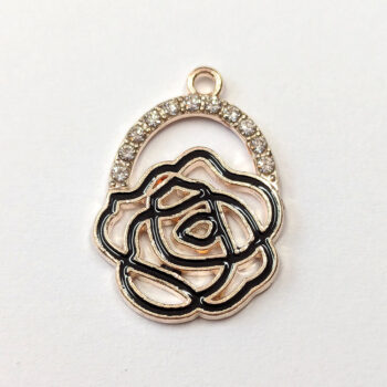 Black Gold Clear Rhinestone Hollow Rose Flower Charm