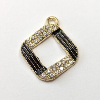 Black Gold Clear Rhinestone Hollow Diamond Charm