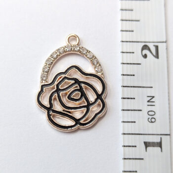 Black Gold Clear Rhinestone Hollow Rose Flower Charm - Image 2