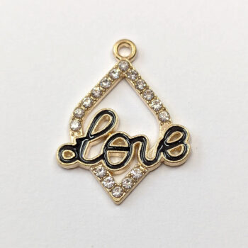 Black Gold Clear Rhinestone Hollow Diamond LOVE Charm