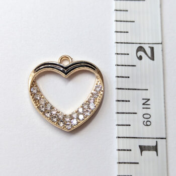 Black Gold Clear Rhinestone Hollow Heart Charm - Image 2