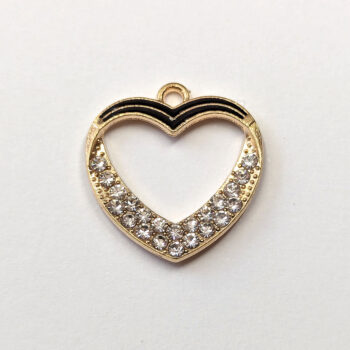 Black Gold Clear Rhinestone Hollow Heart Charm