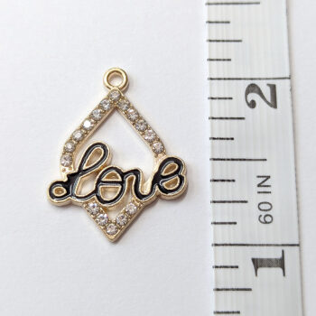 Black Gold Clear Rhinestone Hollow Diamond LOVE Charm - Image 2