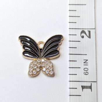 Black Gold Clear Rhinestone Butterfly Charm - Image 2