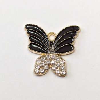 Black Gold Clear Rhinestone Butterfly Charm