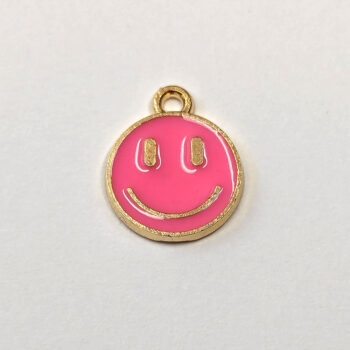 Hot Pink Smiley Smile Face Enamel Charm Gold