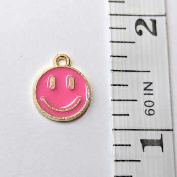 Hot Pink Smiley Smile Face Enamel Charm Gold - Image 2