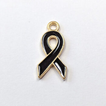 Black Cross Ribbon Bow Enamel Charm Gold