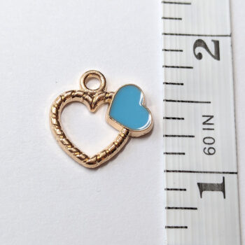 Hollow Heart Blue Heart Enamel Charm Gold - Image 2