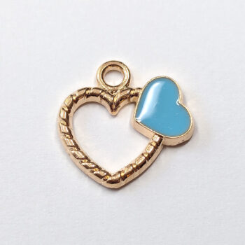 Hollow Heart Blue Heart Enamel Charm Gold