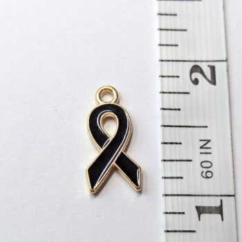 Black Cross Ribbon Bow Enamel Charm Gold - Image 2