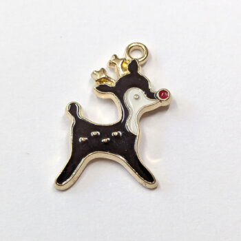 Black White Deer Reindeer Animal Charm Gold