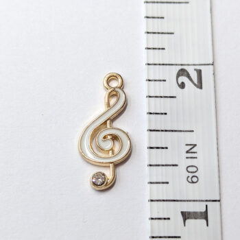 White Musical Note Treble Clef Enamel Charm Gold - Image 2