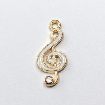 White Musical Note Treble Clef Enamel Charm Gold