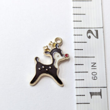 Black White Deer Reindeer Animal Charm Gold - Image 2