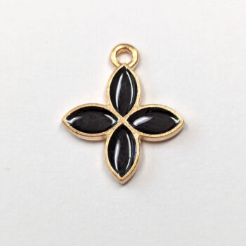 Black Diamond Flower Enamel Charm Gold