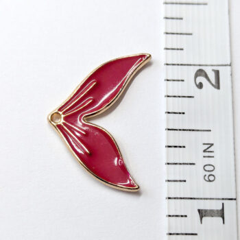 Large Red Mermaid Tail Enamel Charm Gold - Image 2