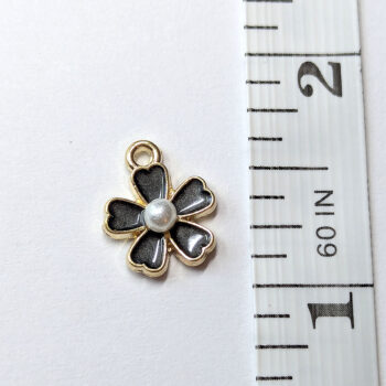 Black Grey Flower With Pearl Enamel Charm Gold - Image 2