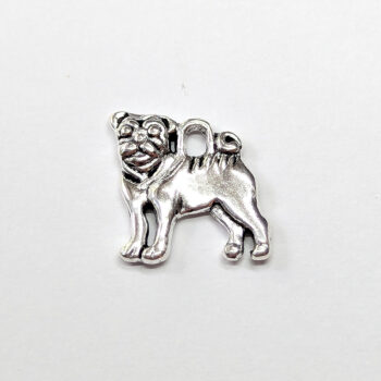 Double Sided Pug Dog Charm Antique Silver