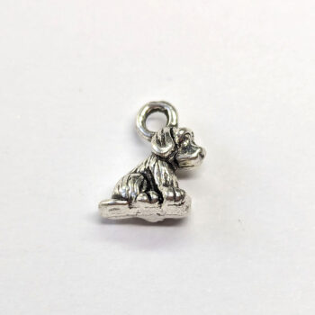 Small Double Sided Sitting Dog Charm Antique Silver