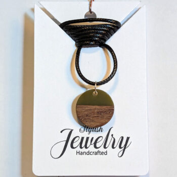 Caramel Green Resin Wood Round Circle Necklace - Image 5