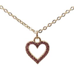 Pink Rhinestone Hollow Heart Gold Necklace