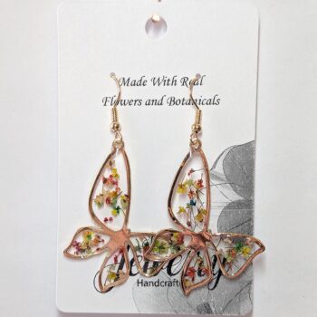 Colorful Real Dried Flowers Resin Butterfly Earrings Gold - Image 3