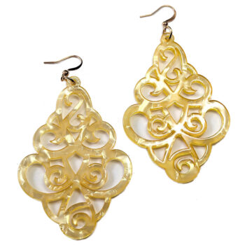 Large Pearlescent Yellow Gold Bohemian Resin Earrings