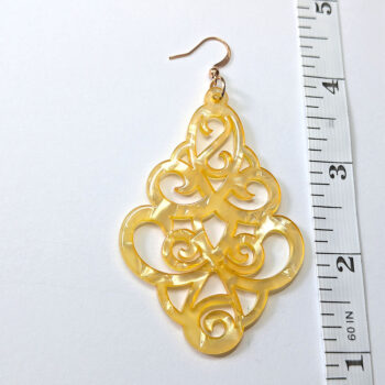 Large Pearlescent Yellow Gold Bohemian Resin Earrings - Image 2