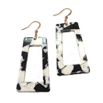 Black White Tortoiseshell Irregular Rectangle Resin Earrings