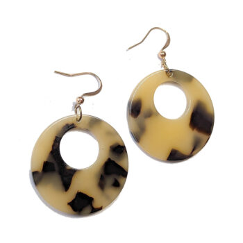 Cream Black Tortoiseshell Hollow Round Resin Earrings