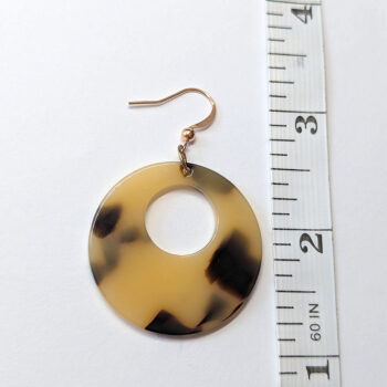 Cream Black Tortoiseshell Hollow Round Resin Earrings - Image 2