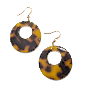 Brown Black Tortoiseshell Hollow Round Resin Earrings