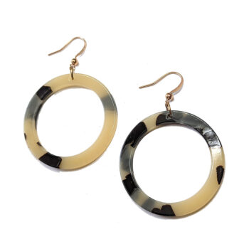 Cream Black Tortoiseshell Round Hoop Resin Earrings