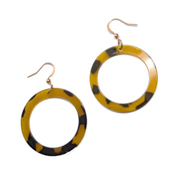 Yellow Black Tortoiseshell Round Hoop Resin Earrings