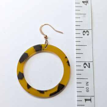 Yellow Black Tortoiseshell Round Hoop Resin Earrings - Image 2