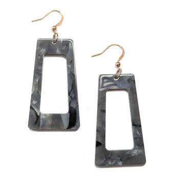 Black Grey Tortoiseshell Irregular Rectangle Resin Earrings