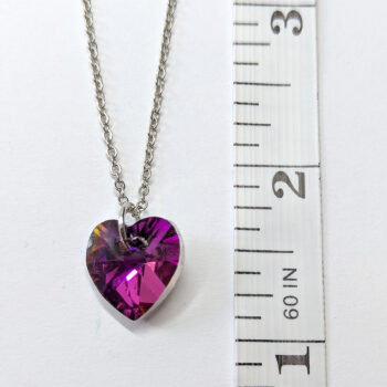 Purple Shiny Glass Rhinestone Heart Necklace Silver - Image 2