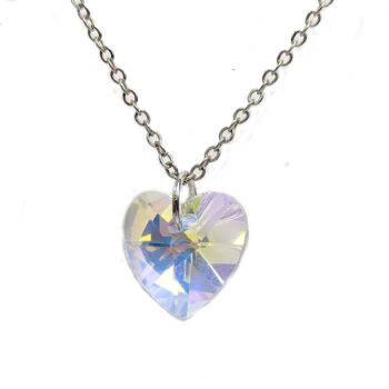 Clear Glass Rhinestone Heart Necklace Silver