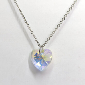 Clear Glass Rhinestone Heart Necklace Silver - Image 3