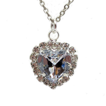 Clear Faceted Clear Rhinestone Heart Necklace Silver