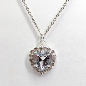 Clear Faceted Clear Rhinestone Heart Necklace Silver - Image 3