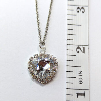 Clear Faceted Clear Rhinestone Heart Necklace Silver - Image 2