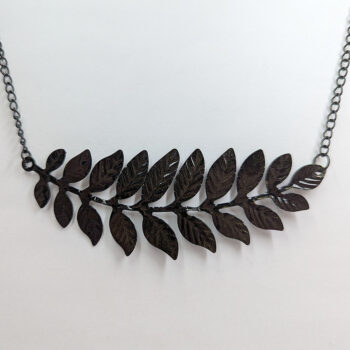 Large Black Fern Branch Leaf Leaves Necklace - Image 3