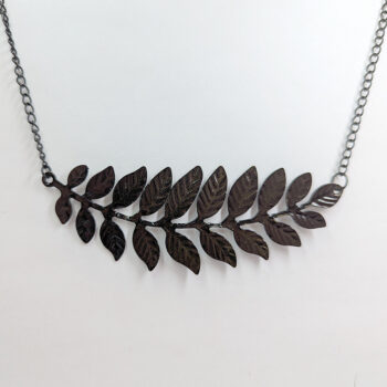 Large Black Fern Branch Leaf Leaves Necklace