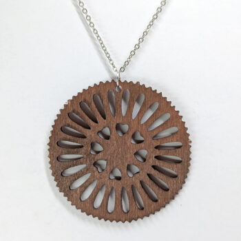 Large Round Hearts Brown Wood Pendant Necklace - Image 3