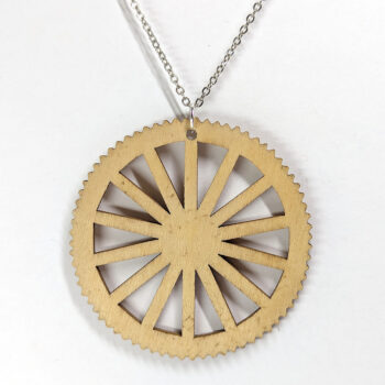 Large Round Wheel Natural Wood Pendant Necklace - Image 4