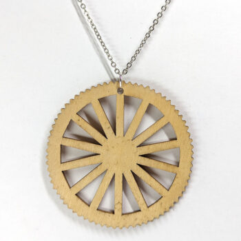 Large Round Wheel Natural Wood Pendant Necklace - Image 3